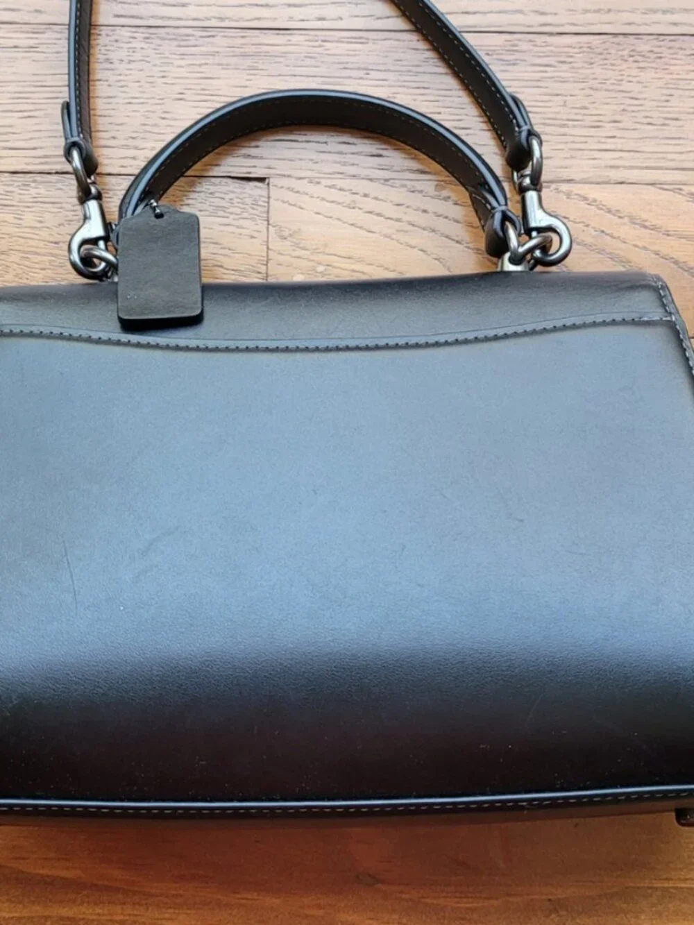 COACH ELIZA TOP HANDLE CROSSBODY BAG BLACK LEATHER EUC NEVER USED - Picture 4 of 14